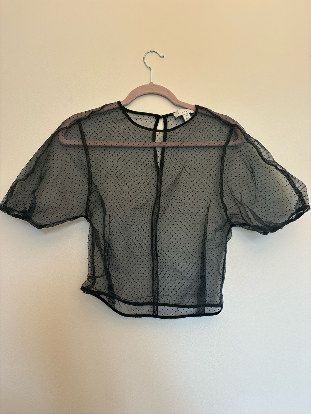 Topshop Black Sheer Polka Dot Puff Sleeve Blouse